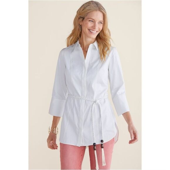 NWT Soft Surroundings Uptown Tunic 3/4 Sleeve Top French Cuff Star White Size 2X - Picture 1 of 16
